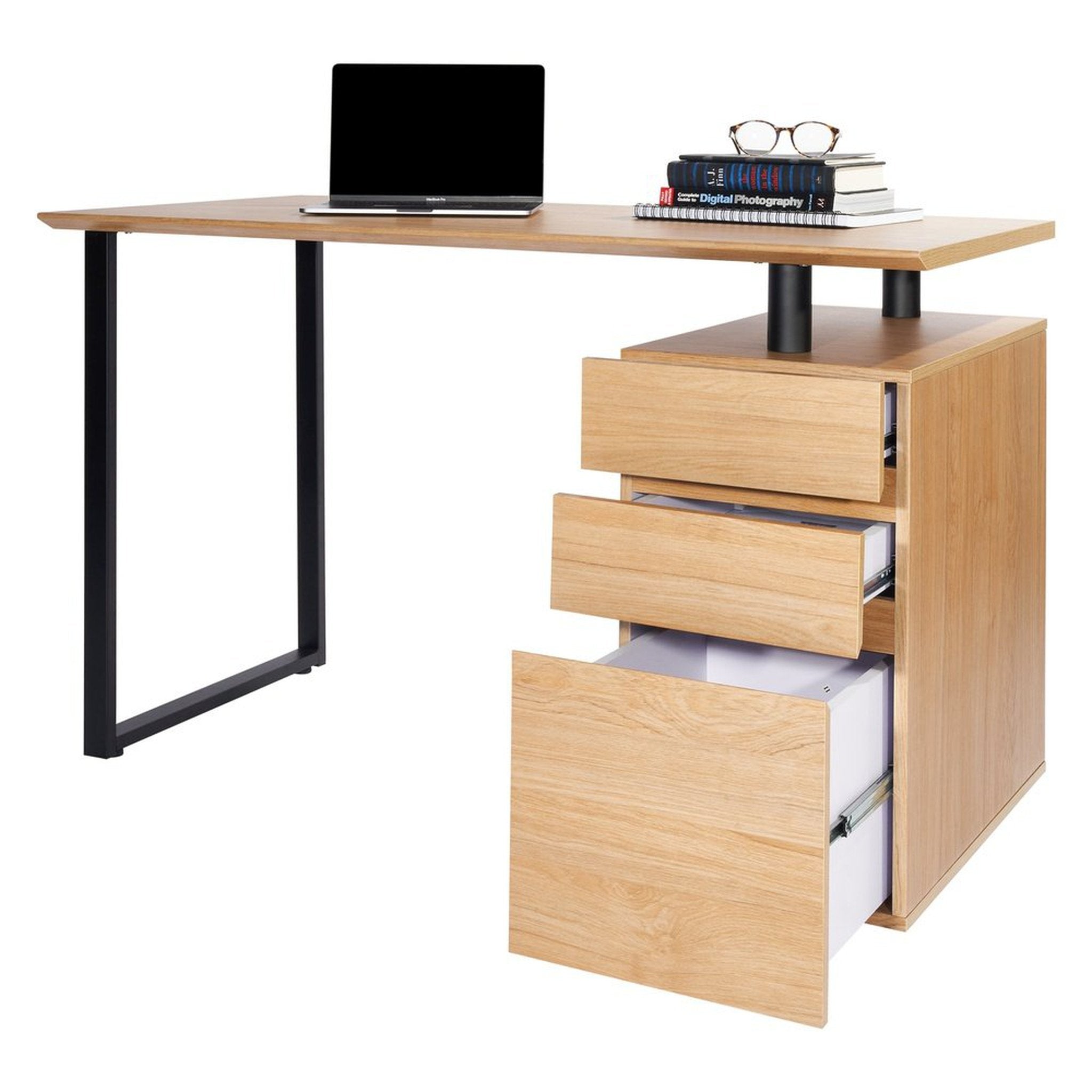 Techni Mobili Computer Desk with Storage and File Cabinet, Pine