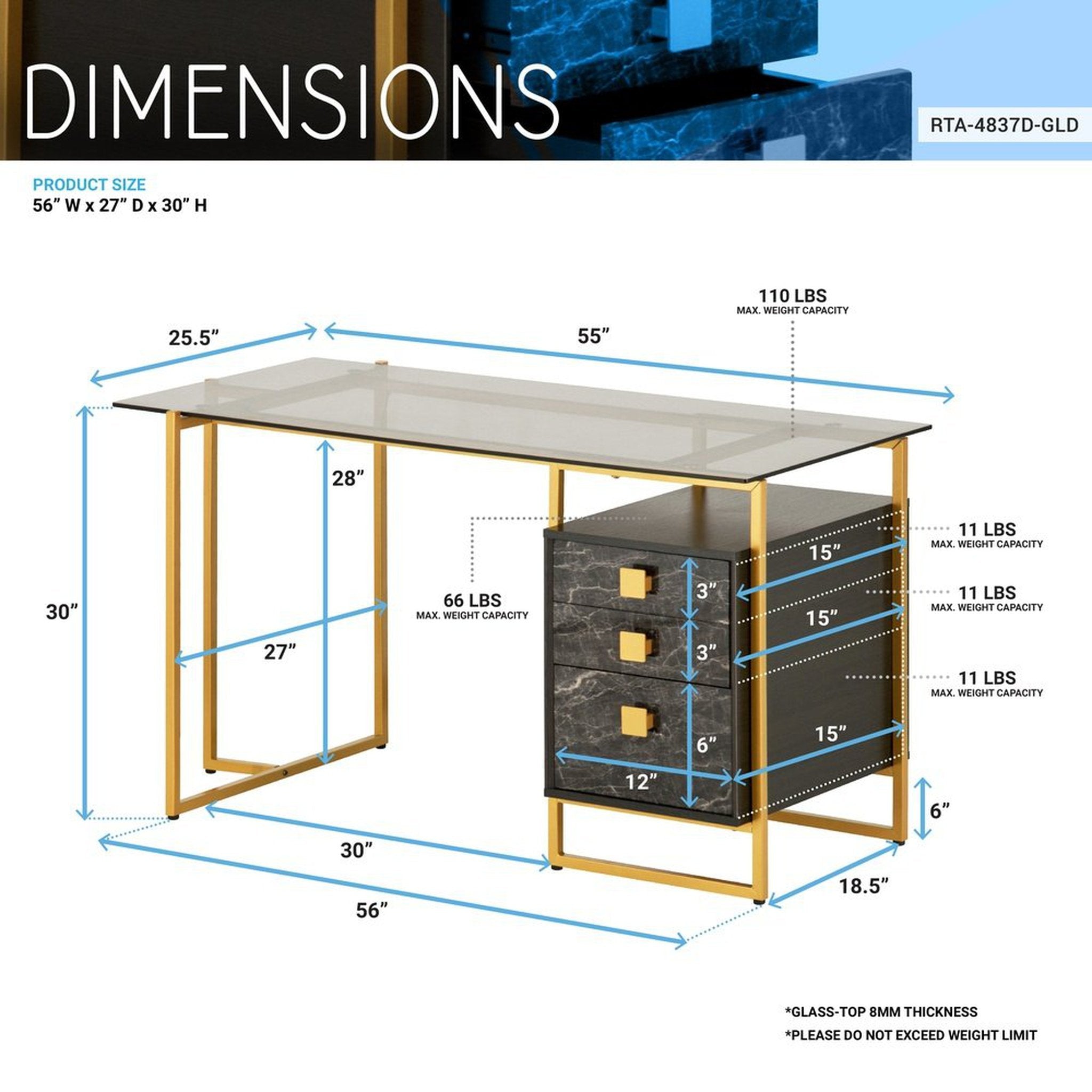 Techni Mobili Gold Computer Desk with Storage