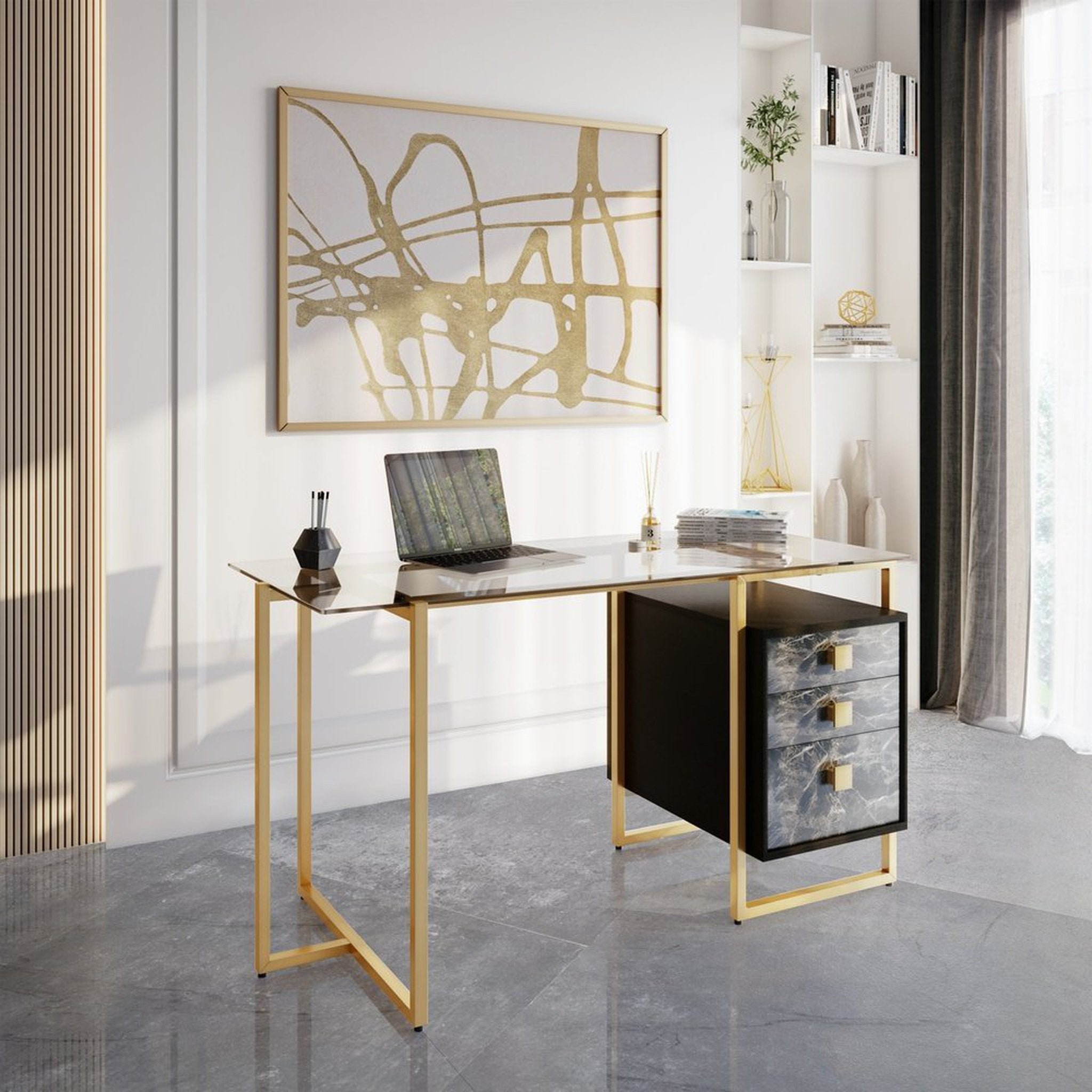 Techni Mobili Gold Computer Desk with Storage