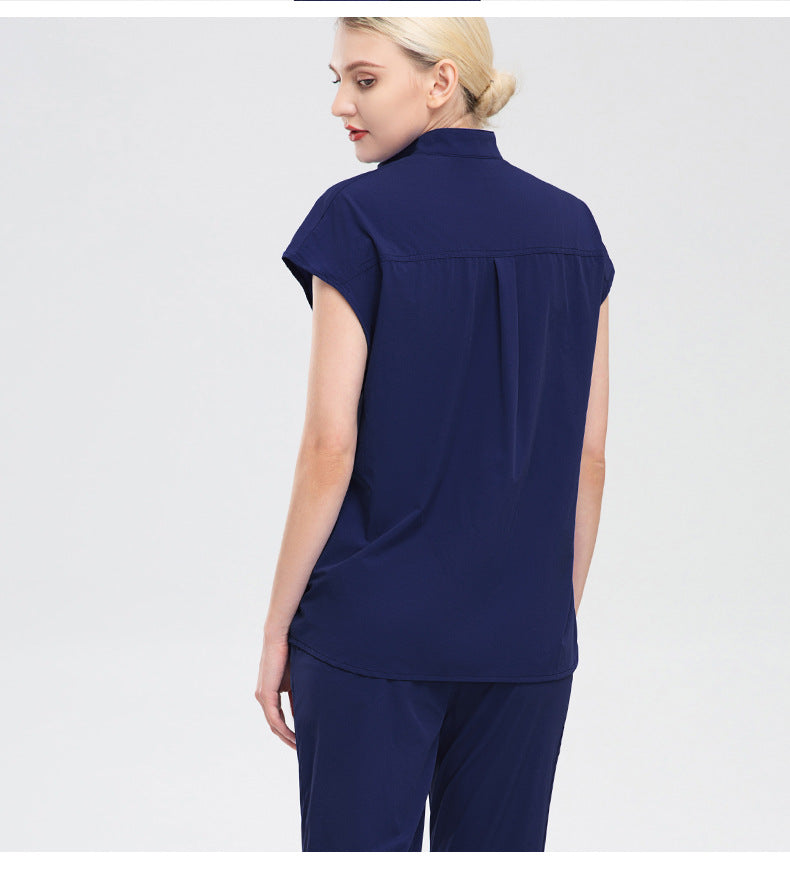 High Collar Scrubs Set for Women Sleeveless Top & Pants