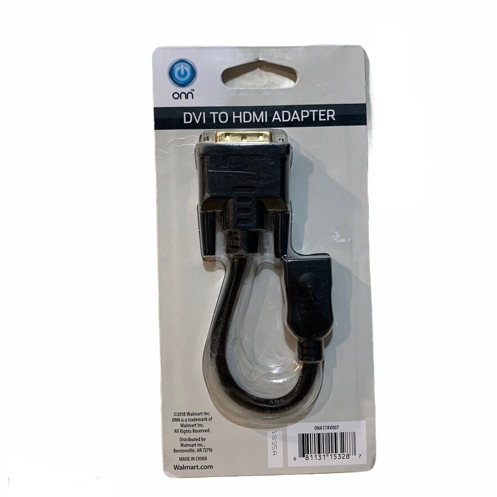 Onn DVI to HDMI Adapter Connector Cable Cord. ONA17AV007 Black