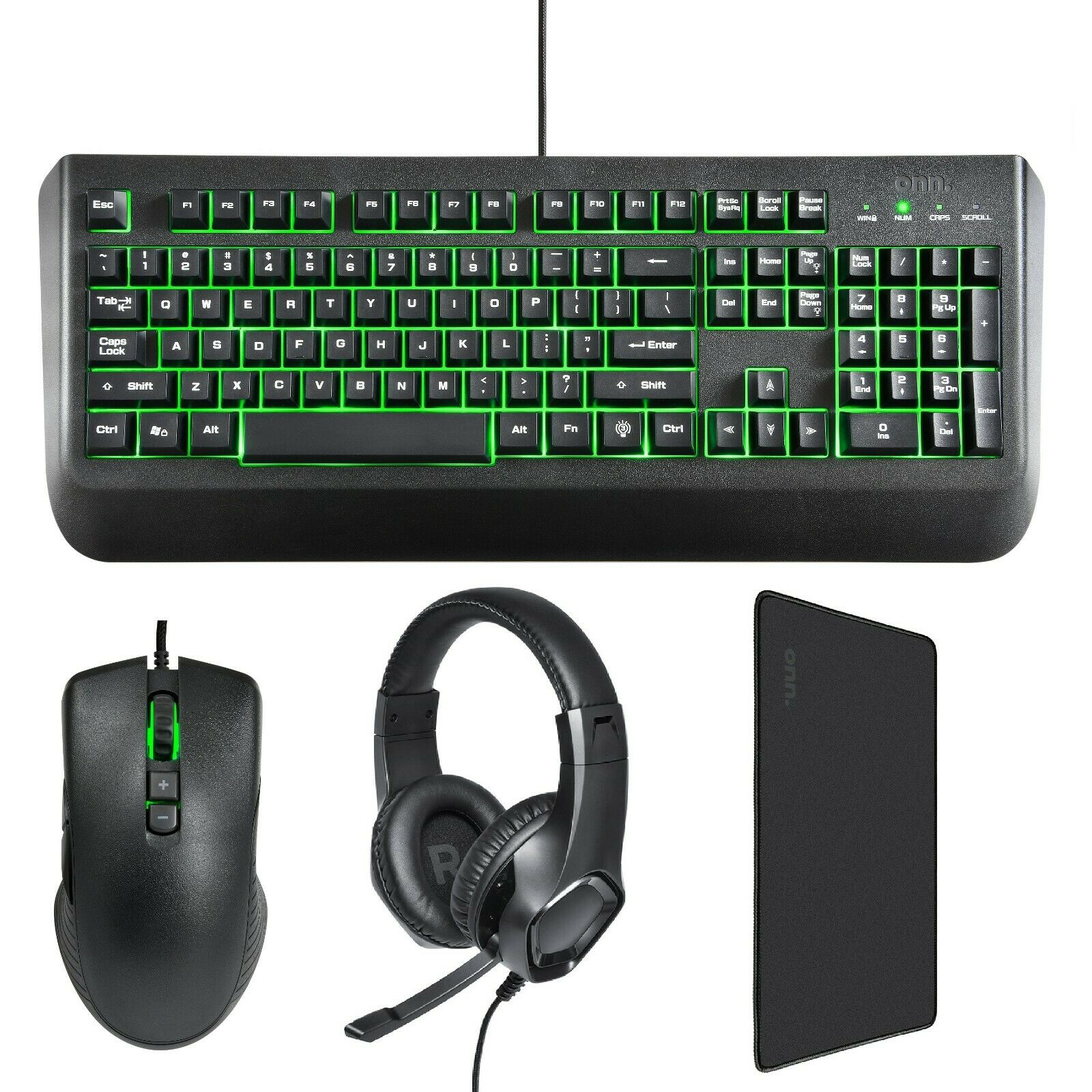 Game Onn 100009095 Gaming Starter Kit, 4 Pieces - Keyboard Mouse Headset & Pad