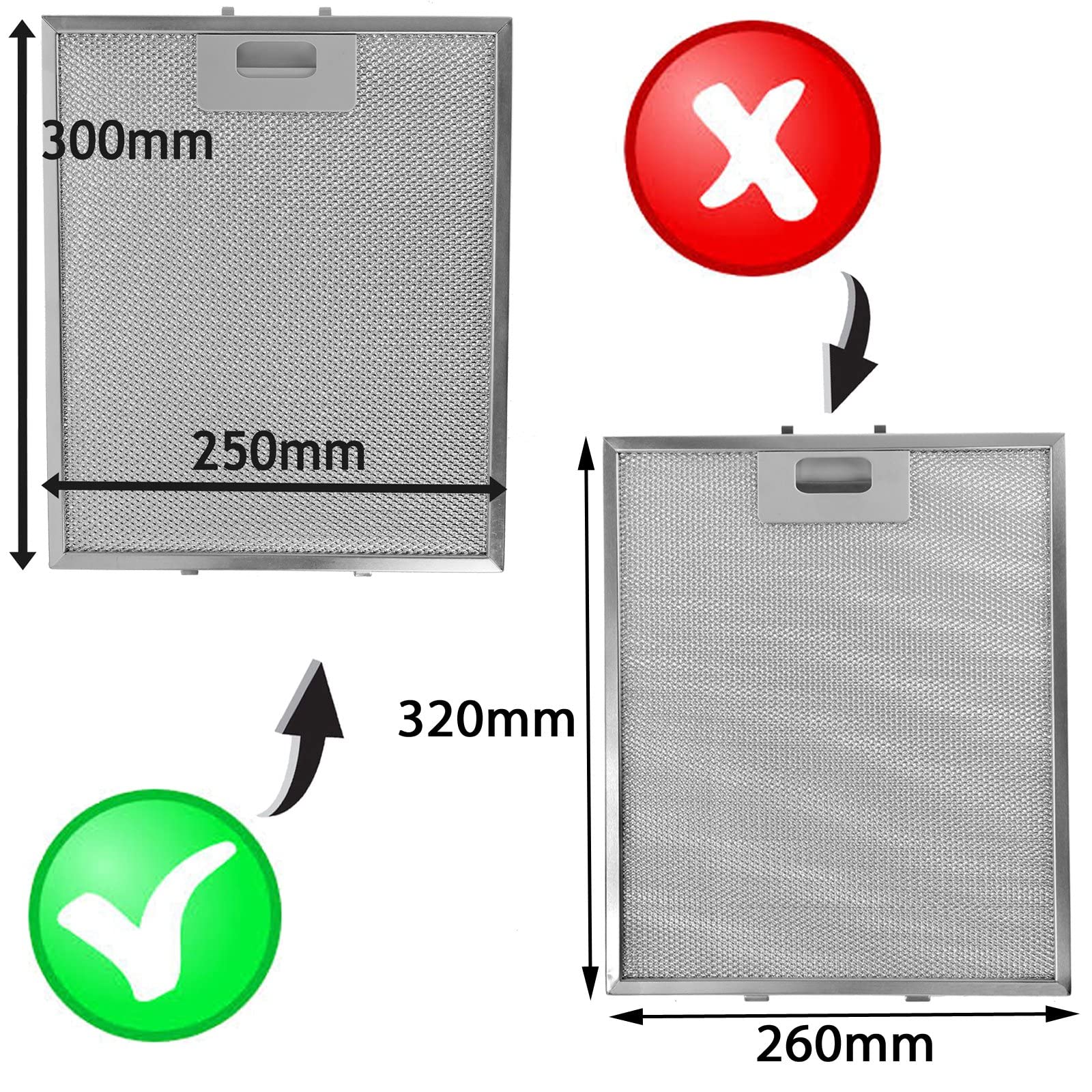 Universal Cooker Hood Metal Mesh Grease Filter for Kitchen Extractor Fan Vent (Pack of 3 Filters, Silver, 300 X 250 Mm)