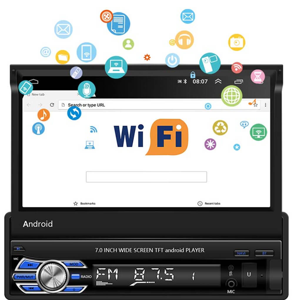 CARPURIDE 1Din Android 10.1 Car Radio Autoradio 7'' Retractable Touch