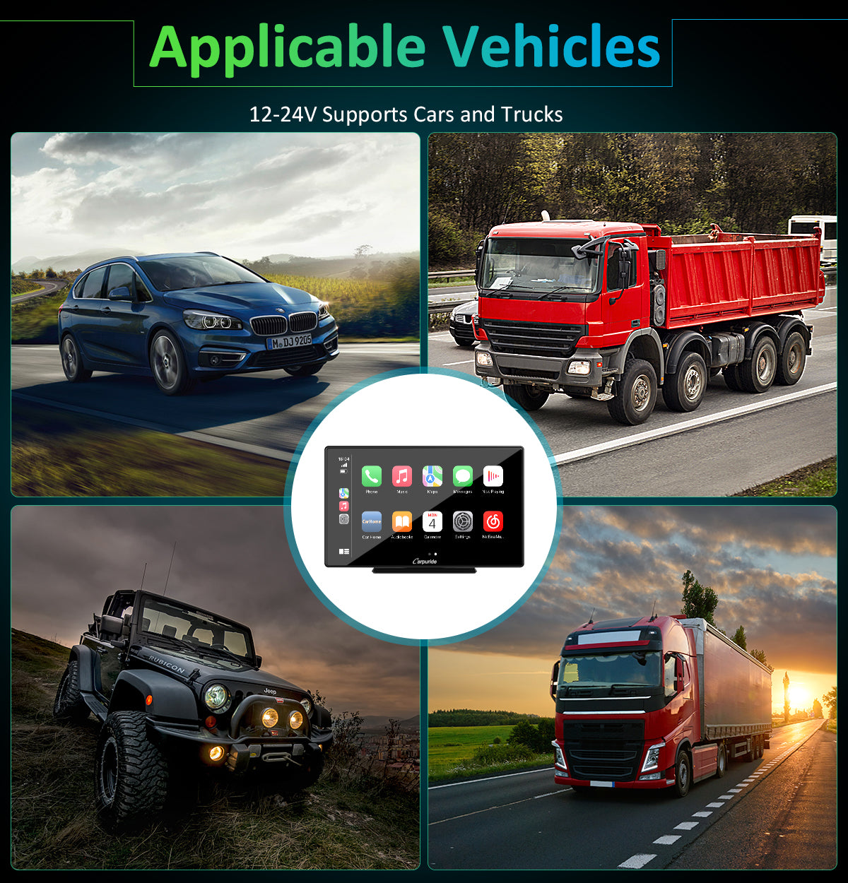  Carpuride 9 inch Portable Car Stereo, Wireless Apple Carplay &  Android Auto, Deep Bass Loud Sound, Bluetooth 5.0 /Mirror  Link/GPS/Siri/FM/Google, Support Trucks RV Dashboard Mounted : Electronics