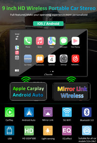 CARPURIDE W901 Portable Car Stereo, support Google and Siri Assistant, 9 Inch IPS Touch screen, Car Radio Receiver with Carplay/ Android Auto/GPS /Mirror link/Bluetooth/FM/Light-sensing/EQ effect
