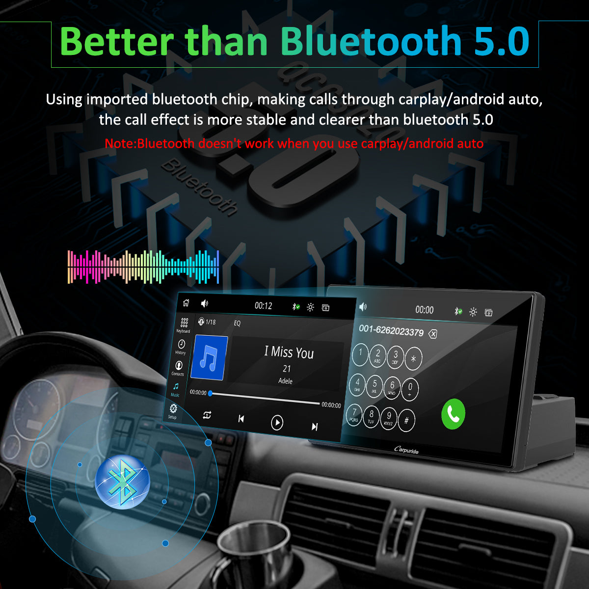 Carpuride Motorcycle Stereo Wireless Apple CarPlay Bluetooth Radio Android  Auto