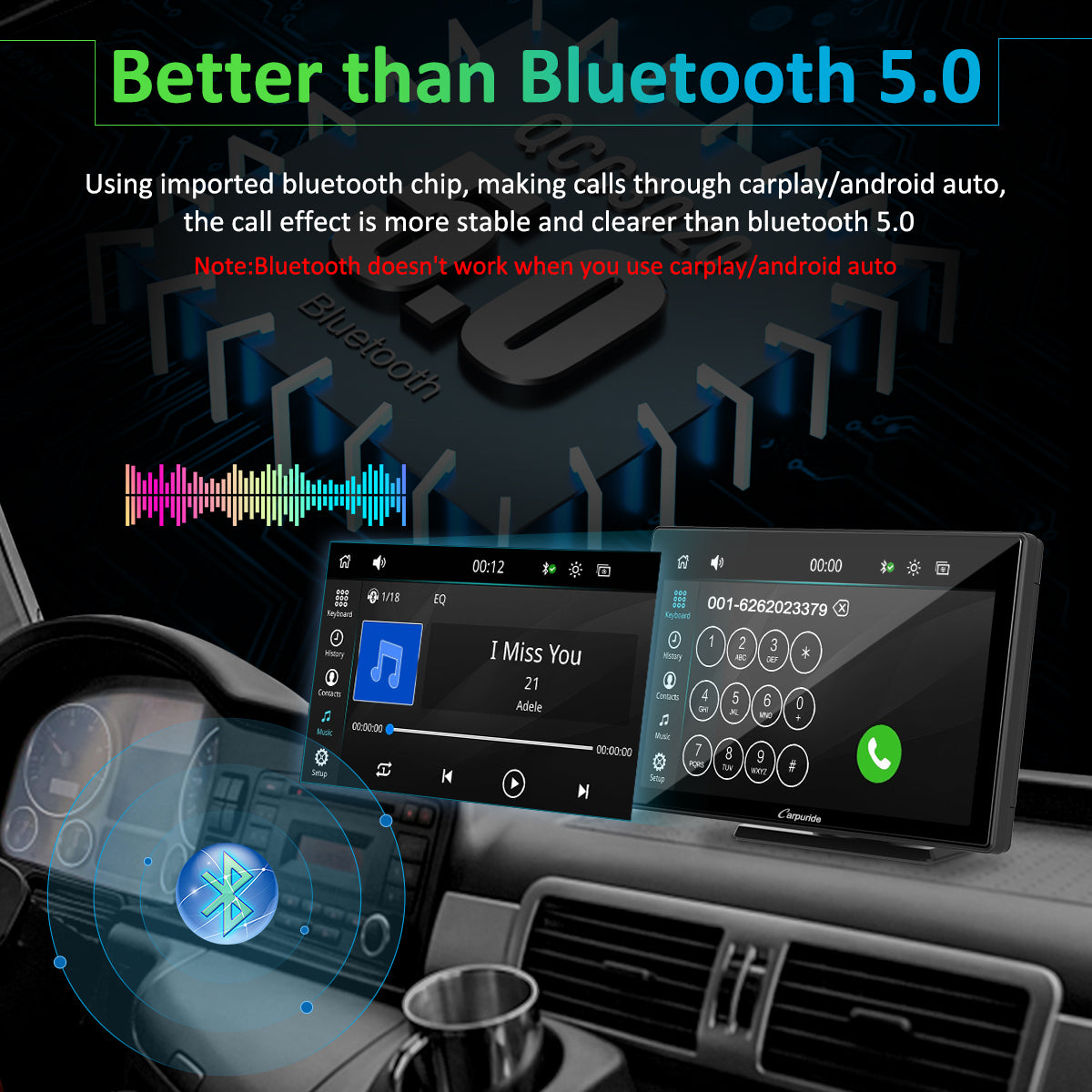 CARPURIDE Wireless Portable Car Stereo, support Google and Siri Assist