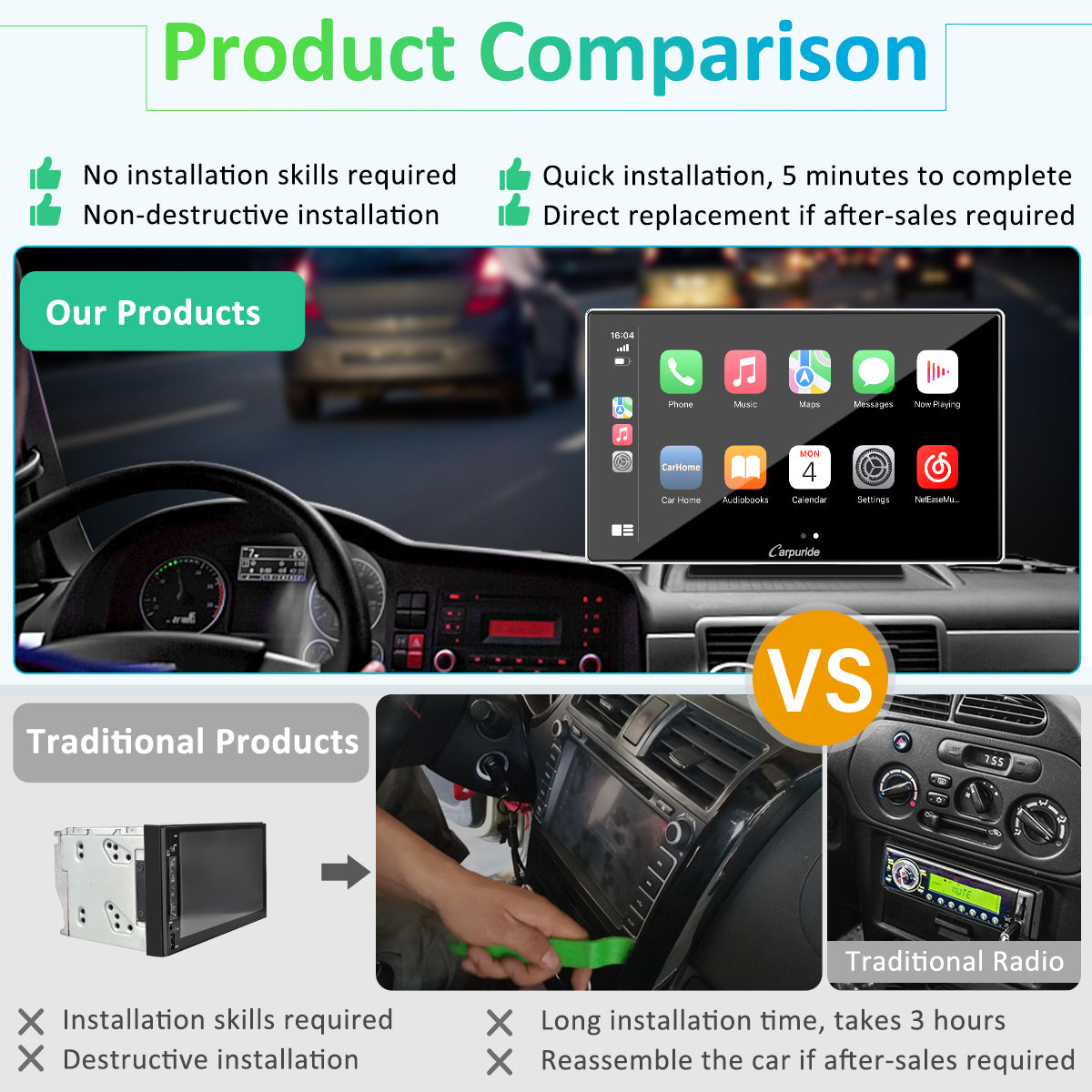  2023 Newest Carpuride W502 Motorcycle GPS Wireless Portable  Apple Carplay/Android Auto Waterproof Car Stereo, 5 IPS Touch Screen