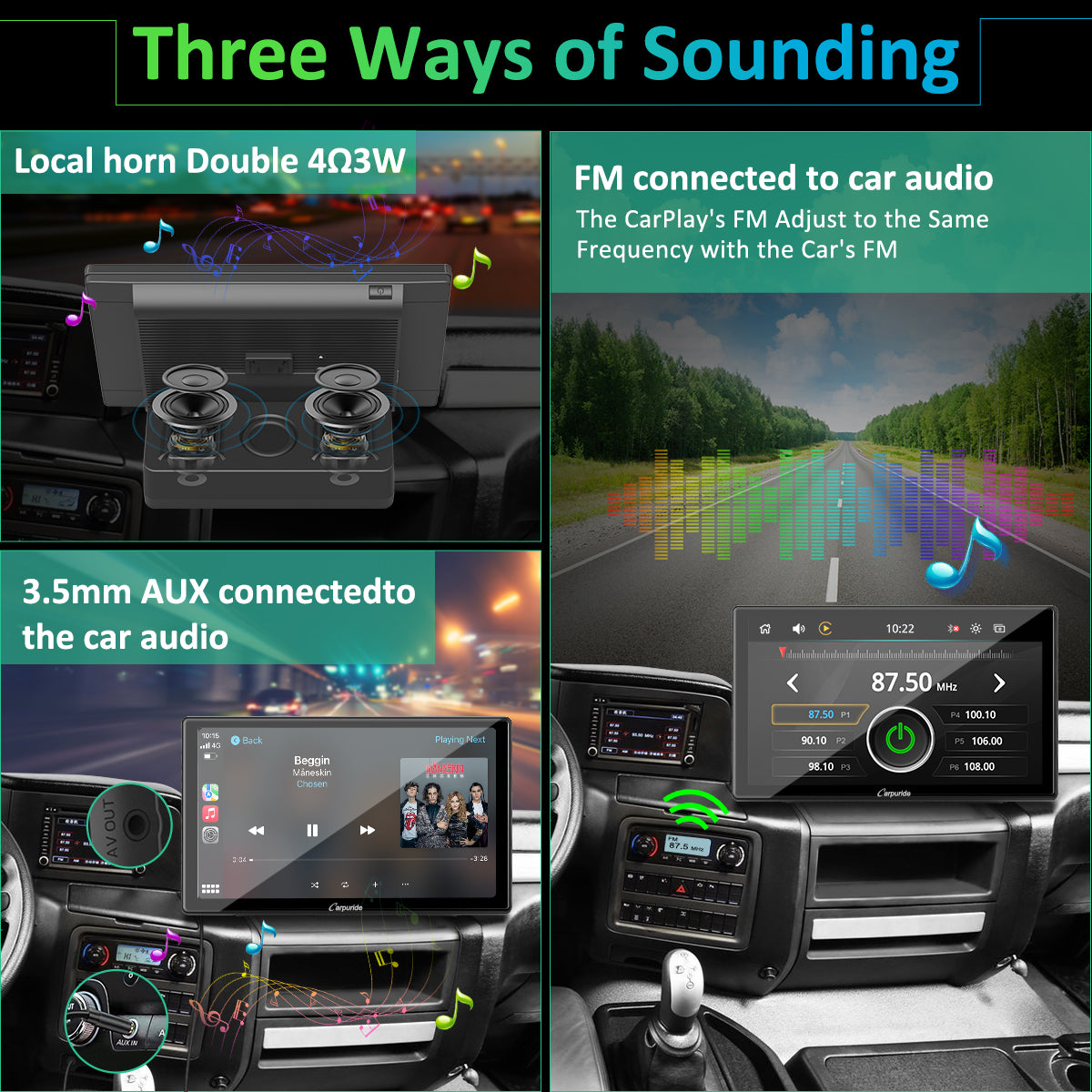 CARPURIDE Car Stereo with Wireless Apple CarPlay&Android Auto, Dual 4Ω