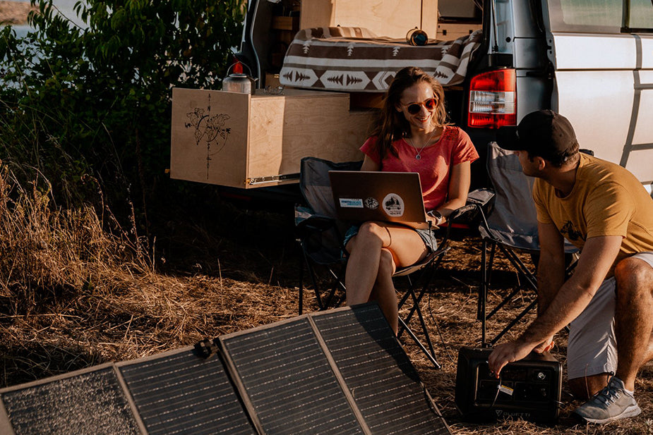 camping with portable and foldable solar panels