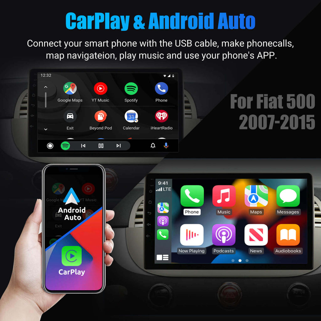 Podofo Android Autoradio für FIAT 500 2007-2015 Radio Wireless Carplay  Android Auto, 7 Zoll Bildschirm Autoradio mit GPS Navi, WiFi, Bluetooth,  RDS FM, USB, SWC, Mirror Link für Android/IOS: : Elektronik 