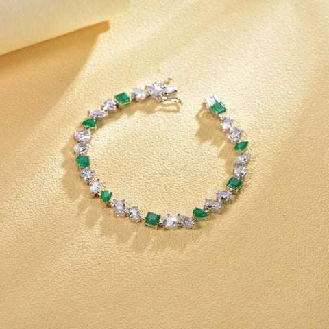White & Green Multi-shape Stone Chain Bracelet