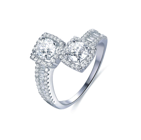 Cubic Zirconia Diamond Emerald Cut Engagement Ring Toi et Moi Ring