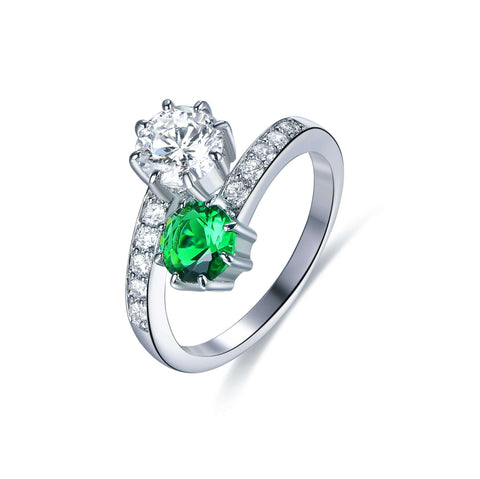 Emerald And Crystal Cubic Zirconia Diamond Engagement Ring Toi et Moi Ring