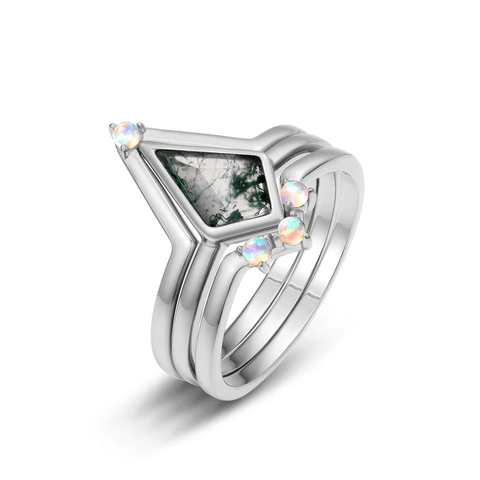 moss agate layering rings