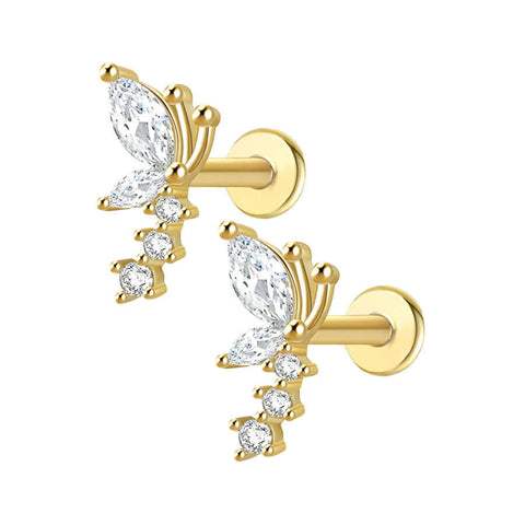 Butterfly Shaped S925 Sterling Silver Flat Back Earrings