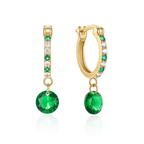 Charming Huggie Hoop Earrings with Emerald CZ Diamond