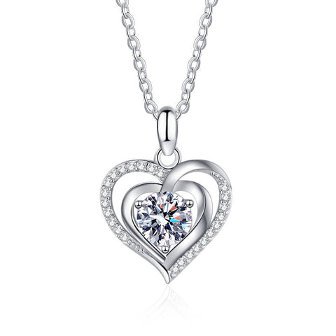 S925 Silver Ocean Heart Moissanite Necklace