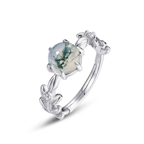 Trendolla Six Claw Leaf Moss Agate Engagement Adjustable Ring