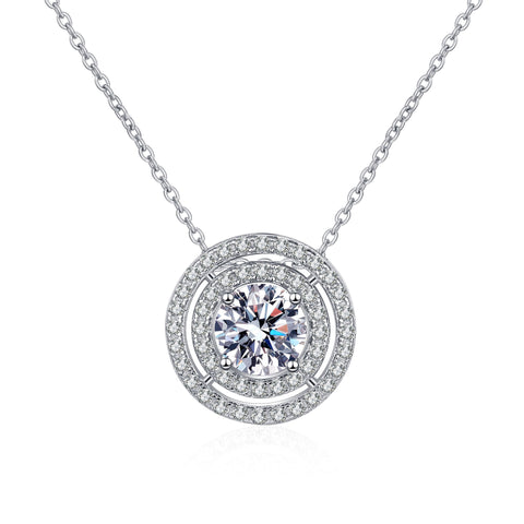 Double Round Moissanite Necklace in Silver