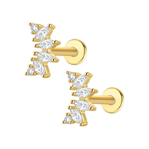 Stunning CZ Diamond S925 Sterling Silver Flat Back Earrings