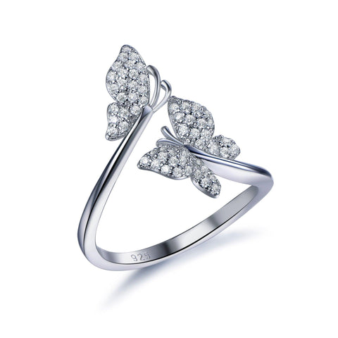 Trendolla Double Butterfly Engagement Ring Toi et Moi Ring