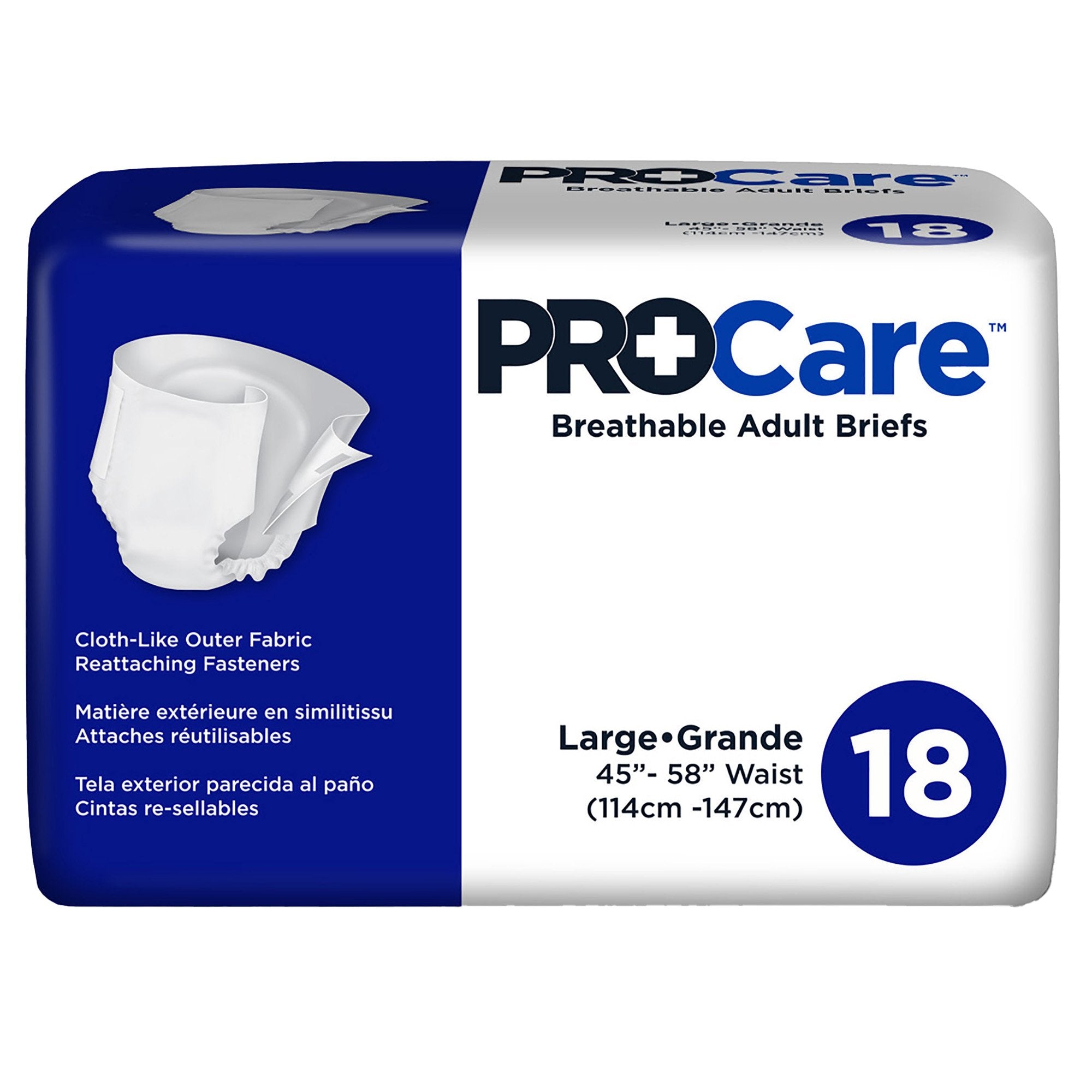 ProCare Unisex Adult Incontinence Brief, Heavy Absorbency, Blue, Large