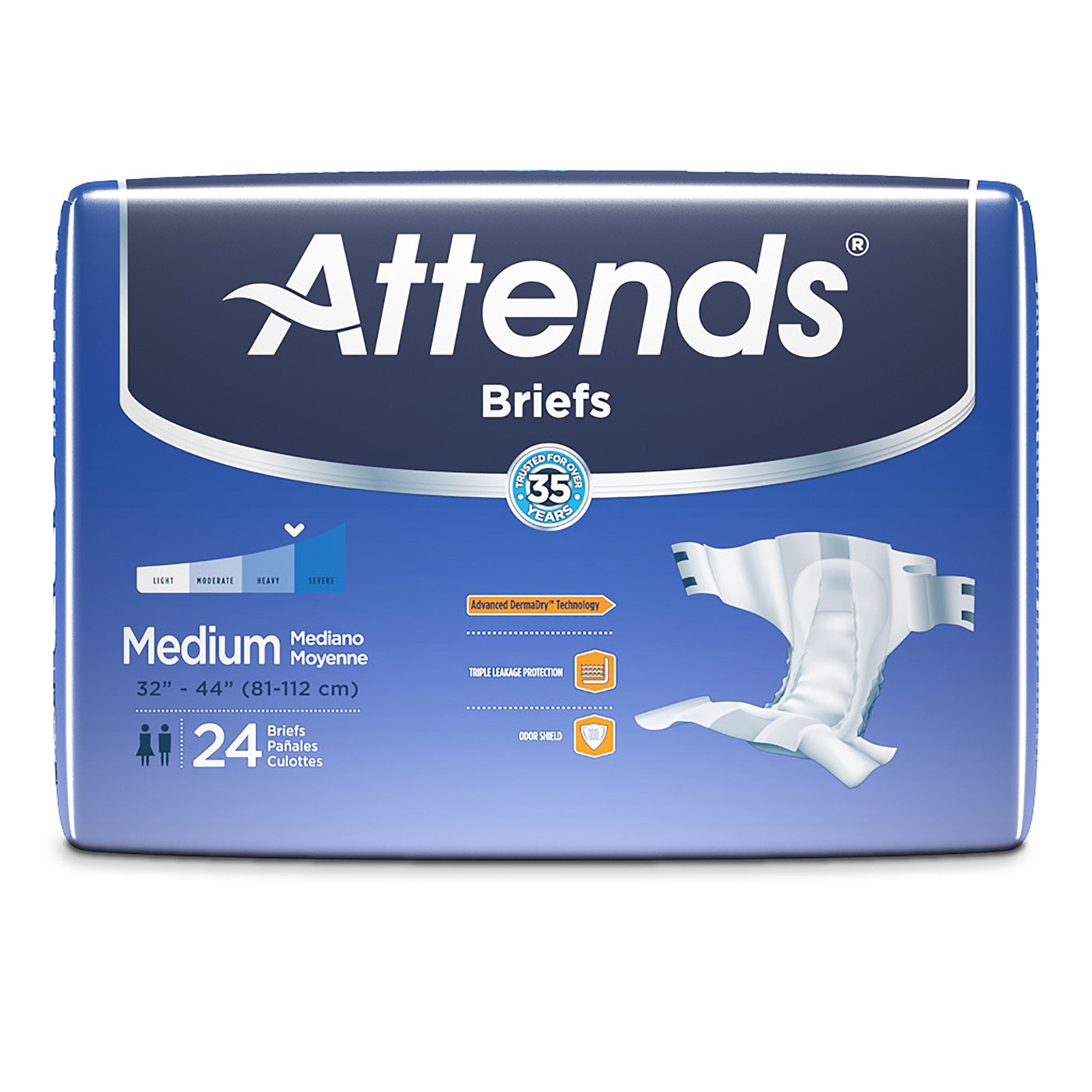 Attends Briefs, Adult, Medium, Heavy Absorbency, Disposable, White