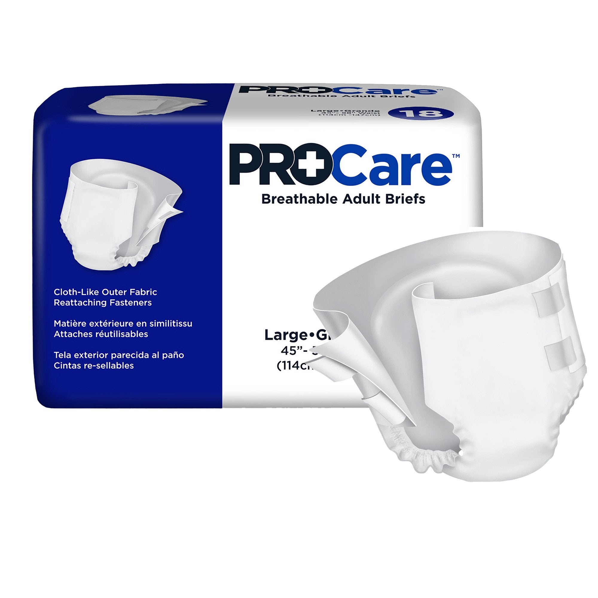 ProCare Unisex Adult Incontinence Brief, Heavy Absorbency, Blue, Large