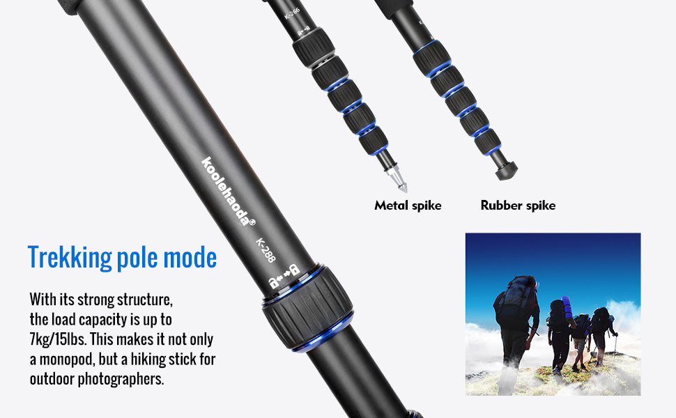 koolehaoda 6-Section Monopod Compact Portable Photography Aluminum Alloy Unipod Stick Folding size is only 15-inch Max Load 10kg / 22lbs K-266 Blue 