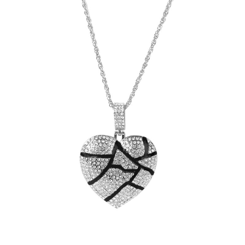 Fashion Broken Heart Pendant Necklaces Women Men Hip Hop Jewelry Gold Silver Color Iced Out Chain Rhinestone Statement Necklace