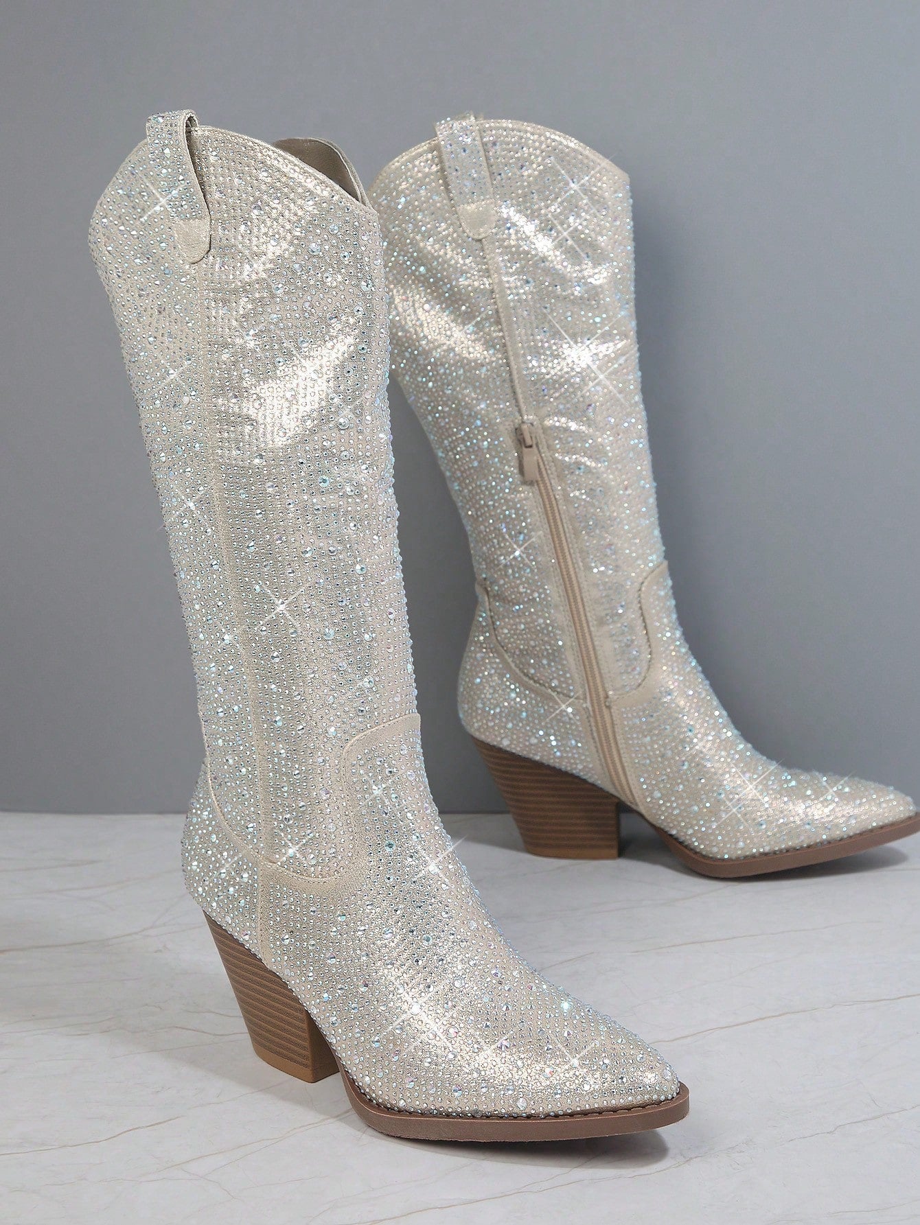 Pull On Jeweled Studded Cowboy Boots