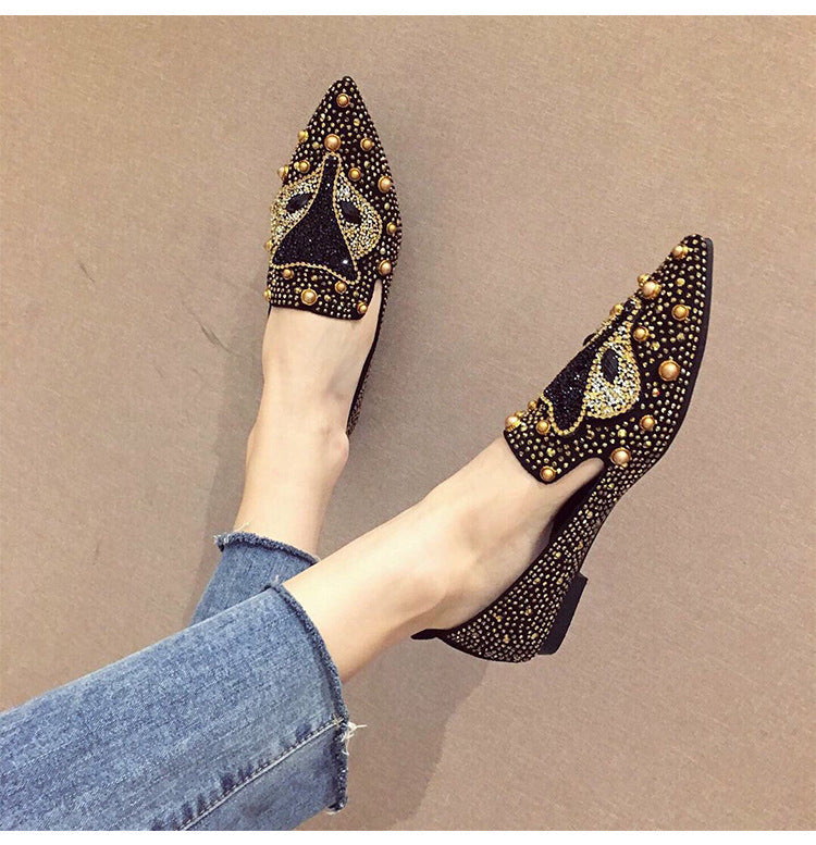 Rhinestone Rivet Flat Pointed Joker  Fashion Shoes