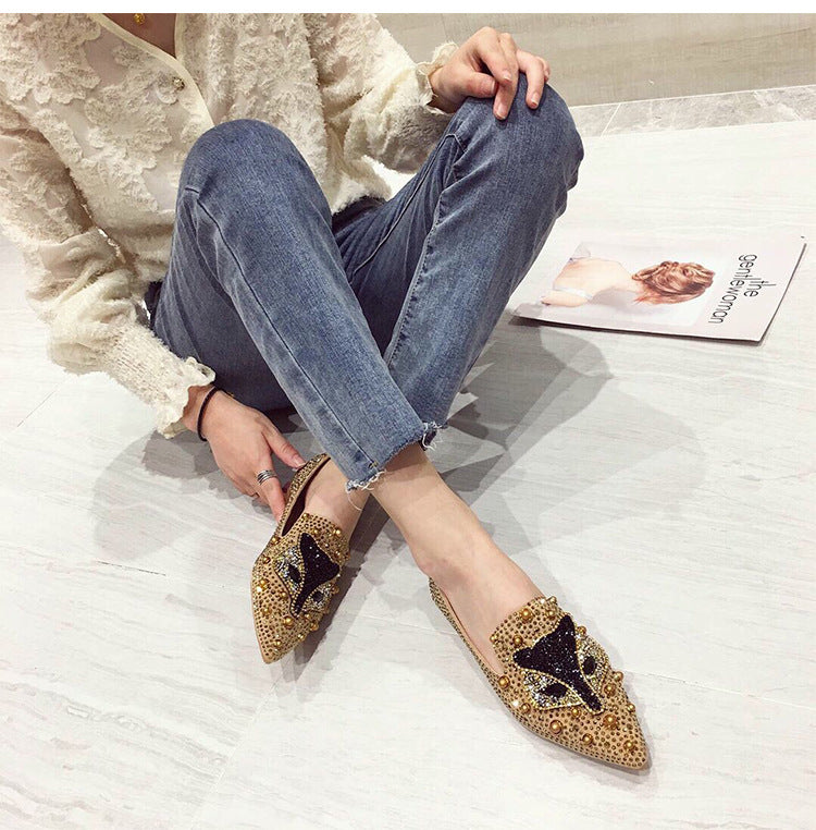 Rhinestone Rivet Flat Pointed Joker  Fashion Shoes