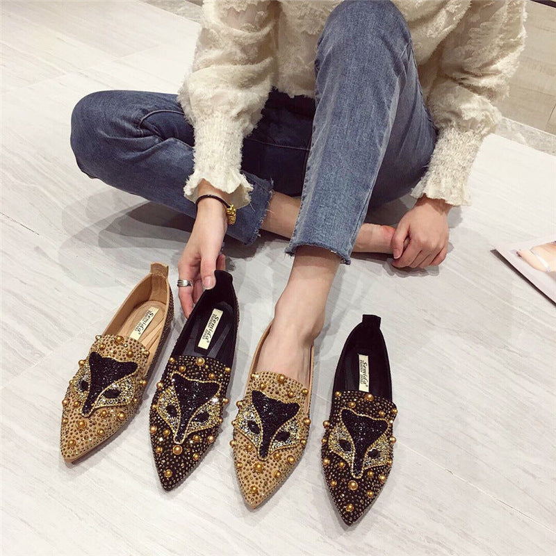 Rhinestone Rivet Flat Pointed Joker  Fashion Shoes