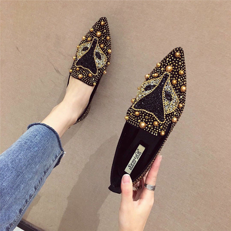 Rhinestone Rivet Flat Pointed Joker  Fashion Shoes