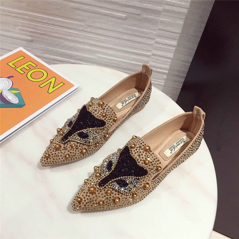 Rhinestone Rivet Flat Pointed Joker  Fashion Shoes