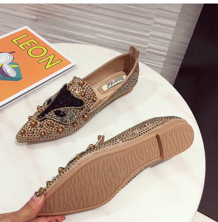 Rhinestone Rivet Flat Pointed Joker  Fashion Shoes