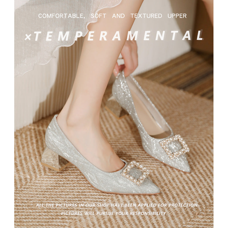 Belifi Sparkling Elegance: Crystal Square Pumps