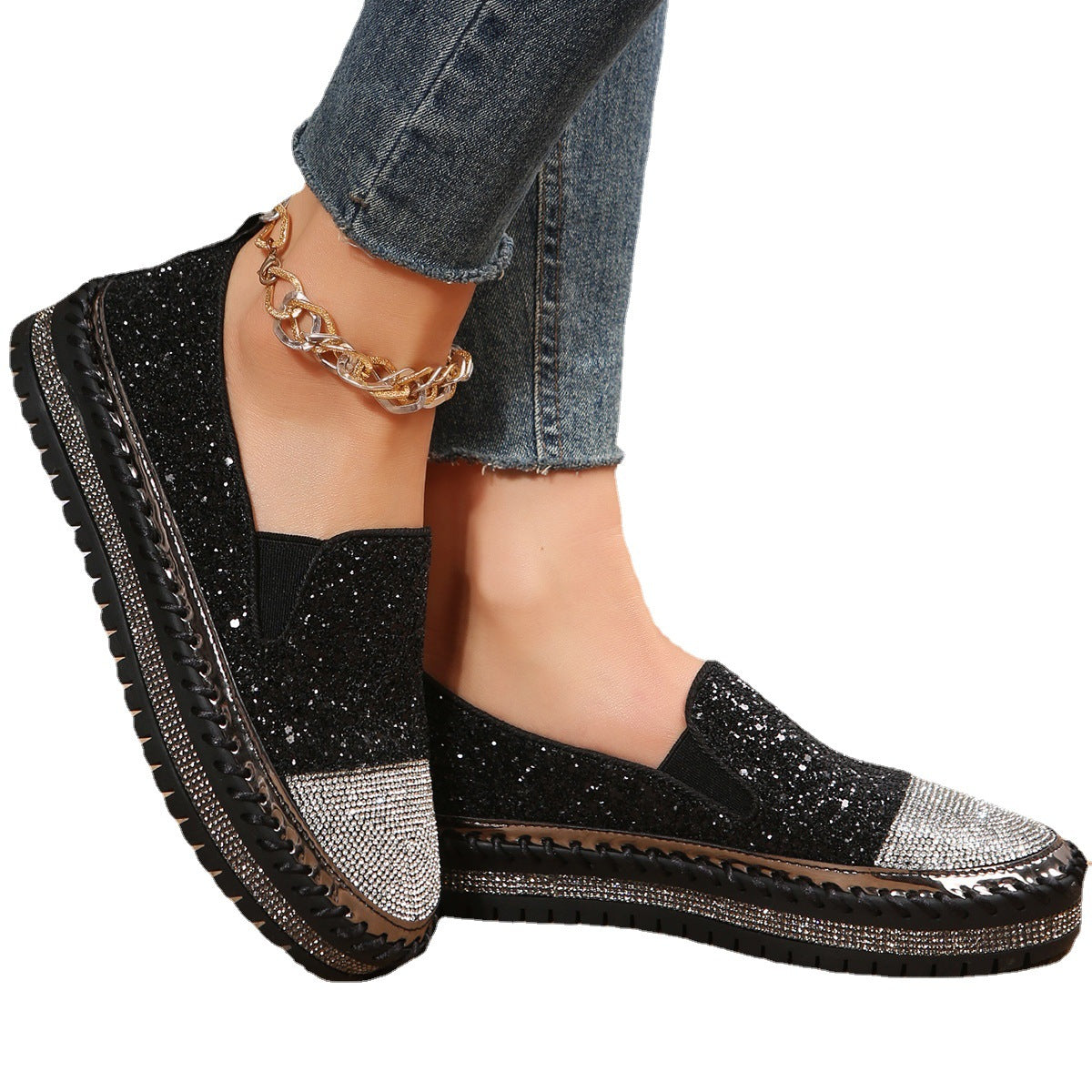 Belifi Starlight Stroll: Full Rhinestone Embellished Slip-On Shoes