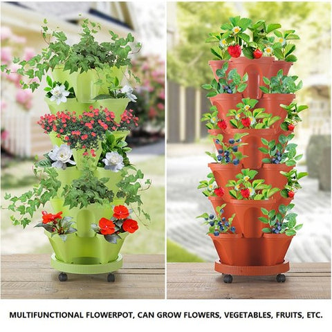 STACKING PLANTERS 6 X STACKABLE PLANTER POTS FOR HERBS FLOWERS STRAWBERRIES