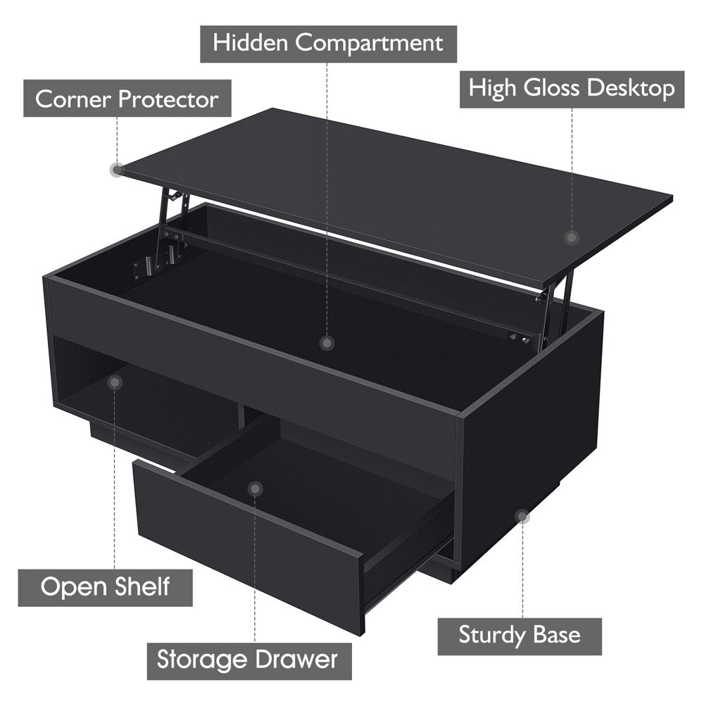 LED Lift Top Coffee Table - Modern 39.4
