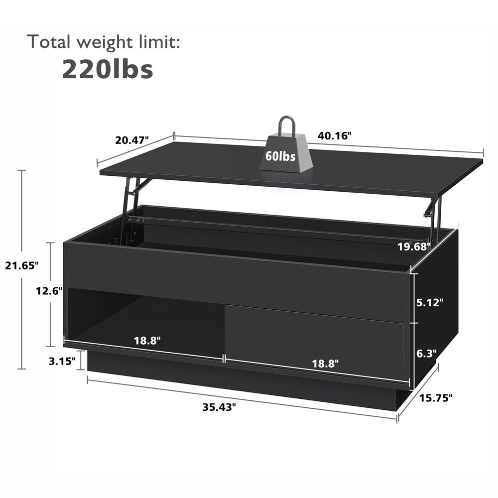 LED Lift Top Coffee Table - Modern 39.4