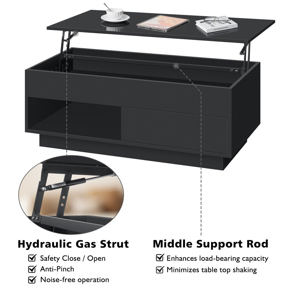 LED Lift Top Coffee Table - Modern 39.4