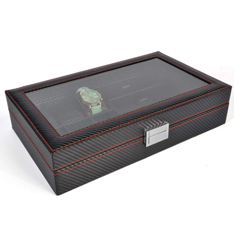 6 Black Leather Watch Box Jewelry Case