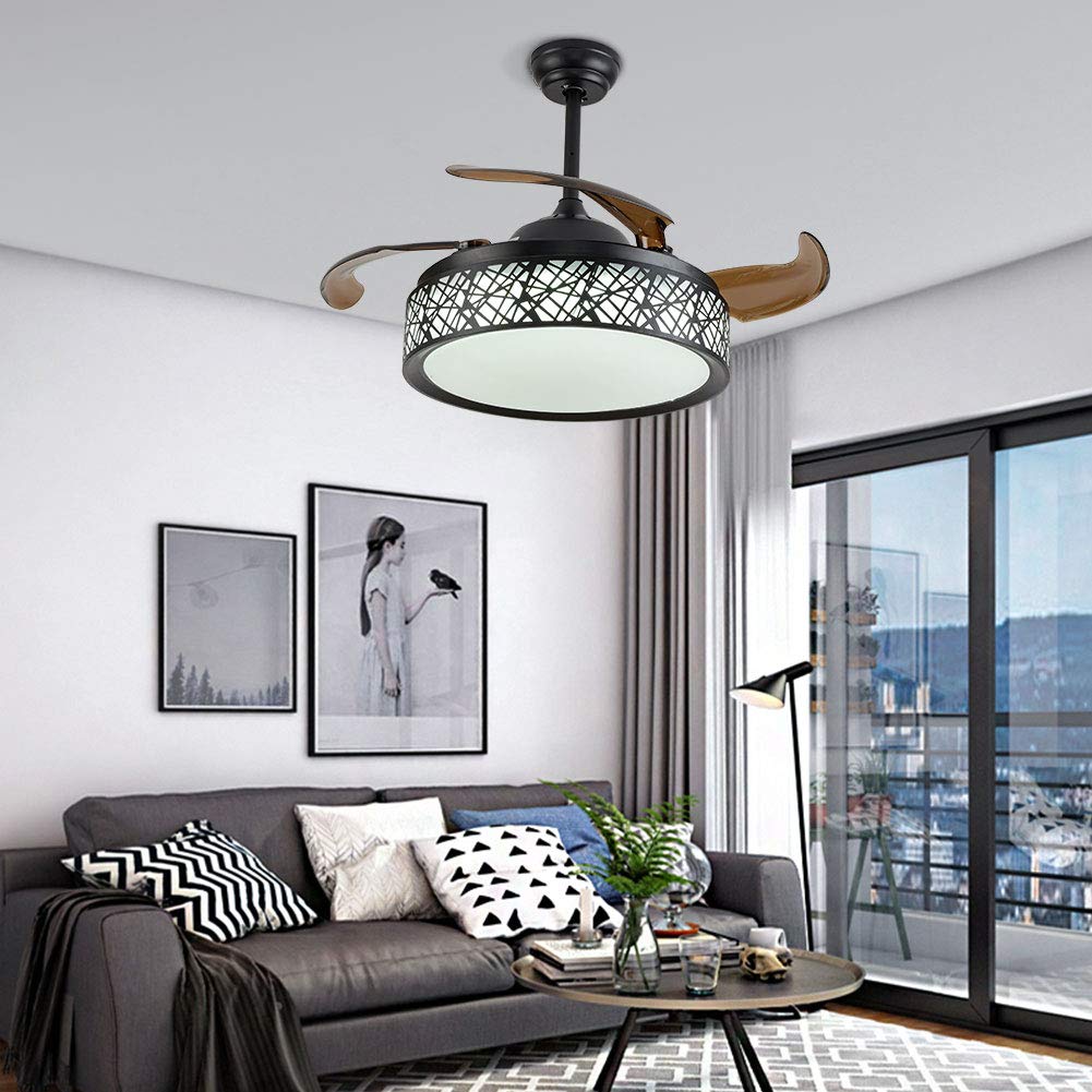 42 inch Black Fan Chandelier - Three Color Dimming with Remote Control