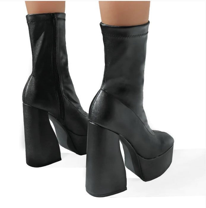 Stretchy Chunky Heel Booties Alpine-2 Liliana