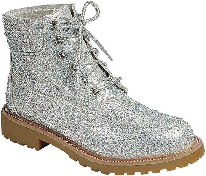 Lace Up Rhinestone Combat Boots Wonderful-8