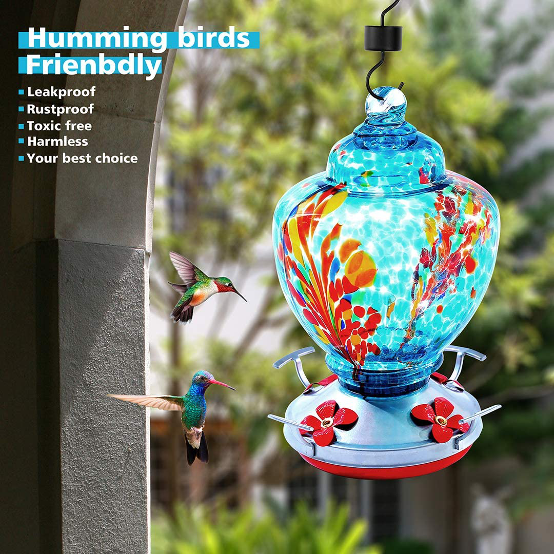 Upgraded Glass Hummingbird Feeder for Outdoors